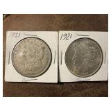 2 1921 Morgan Silver Dollars