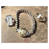 2 Rings & Vintage Gruen Wristwatch