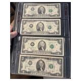 6 Green Seal Two Dollar Bills