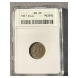 MS 62 1867 3 Cent Piece