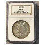 MS 63 1922 S Silver Peace Dollar