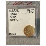 1910 US $2 1/2 Indian Head Gold Quarter Eagle