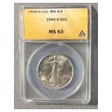 MS 63 1940-S Walking Liberty Silver Half