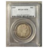 VF 30 1909 Barber Silver Half Dollar