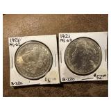 2 1921 Morgan Silver Dollars