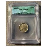 AU50 1918-S Mercury Silver Dime