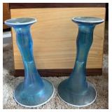 Pair of Dugan Stretch Glass Candlesticks