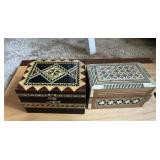2 Small Inlaid Lidded Trinket Boxes & Misc