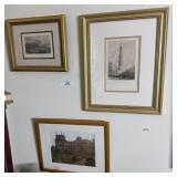 2 Framed Architectural Prints & Framed Picture