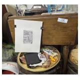 Small Drop Leaf Table & Misc. Contents