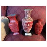 3 Asian Cinnabar Style Vases