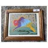 Framed Artist Signed 'Jumping Buffalo' Print