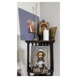 Corner Wall Shelf & Religious Collectibles