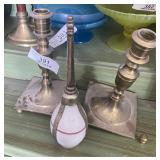 3 Candlesticks & Perfume Bottle