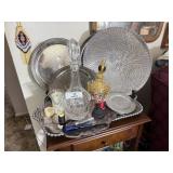 Crystal Decanter, 5 Serving Trays & Misc.