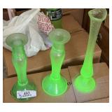 Stretch Glass 2 Candleholders & Bud Vase
