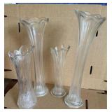 4 Clear Glass Bud Vases