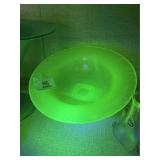 Vaseline Stretch Glass Footed Bowl