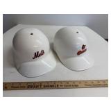 Vintage Mets & Orioles Batting Helmets Pair