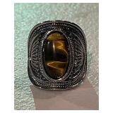 Ornate Vintage Tigers Eye Cocktail Ring