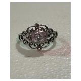 Sterling Silver Oval Solitaire Ornate Ring