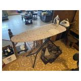 Vintage Ironing Board & Two Irons & Rugs
