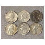 6 Washington Silver Quarters