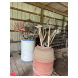 Two Barrels of Long handled Tools