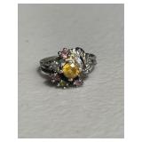 Sterling Silver Citrine & Multi Gemstone Ring