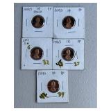 5 Proof Lincoln Cents