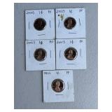 5 Proof Lincoln Cents