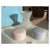 Porcelain Lidded Boxes & Frosted Vase