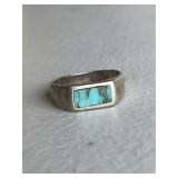 Sterling Silver Vintage In-Lay Turquoise Ring