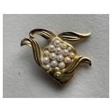 Vintage Pearl Fish Brooch