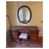 Vintage Desk, Stool & Oval Mirror