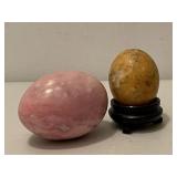 2 Hand Carved Stone Eggs