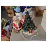 Ceramic Lighted Christmas Tree & Santa Claus
