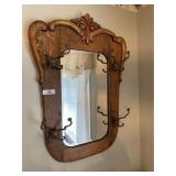 Oak Framed Beveled Mirror / Coat Rack