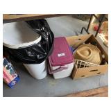 3 Piece Trashcans, Coleman Cooler & Box of Hats
