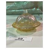 Vaseline Glass Covered Miniature Butter Dish