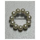 Vintage Circle Pearl Brooch
