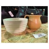 Usa Glazed Pottery Pitcher & Bowl