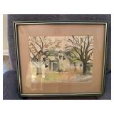 Artist Signed Signed House and Trees Watercolor
