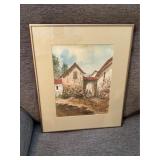 Signed Village Scene Watercolor
