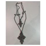Vintage Silvertone Double Cross Statement Necklace