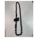 Vintage Black Cat Carved Pendant Necklace