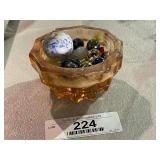 Pink Depression Glass Dish & Marbles