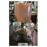 Brass Pedestal & Vintage Jars