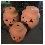 3 Terra Cotta Pumpkins & Hats