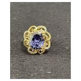 18KT Gold Over Sterling Blue & Clear CZ Size 8